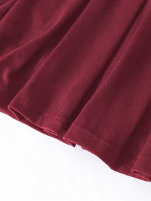 SHEIN 女童深紅色百褶裙褲，秋季服飾，百搭夏季休閒學院風校園裙褲，假期穿搭 - 酒紅色 - 查看 7