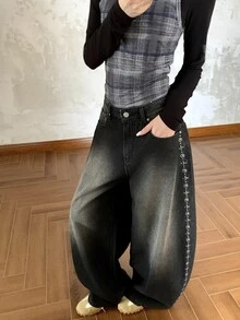DAZY Women's Loose Washed Versatile All-Season Korean Style Casual Denim Jeans Fall - Grey - View 1