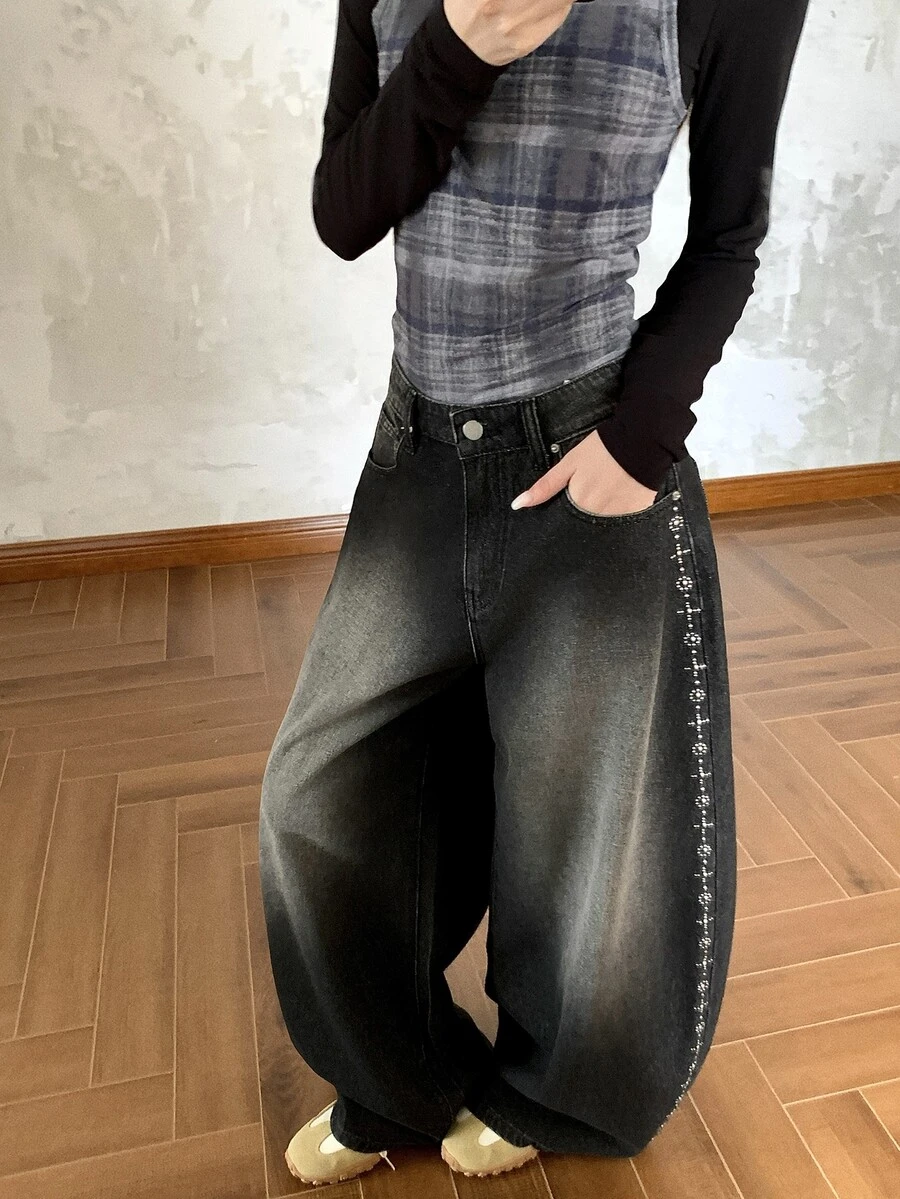 DAZY Women's Loose Washed Versatile All-Season Korean Style Casual Denim Jeans Fall - Grey - View 1