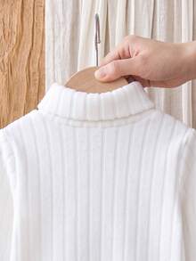 SHEIN 女嬰高領加厚刷毛彈性貼身長袖連身衣，適合冬季 - 白色 - 查看 4