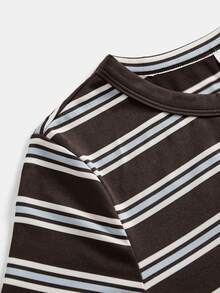 SHEIN Tween Girl Striped Long Sleeve T-Shirt And Pants Casual Daily Outfit - Coffee Brown - View 6