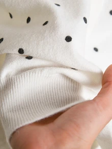 CosyJoli Women's White Polka Dot Round Neck Long Sleeve Single-Breasted Versatile Cardigan - White - View 6