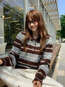 DAZY Women's Collared Striped Korean Style Long Sleeve Sweater - Multicolor - View 5