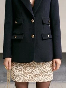 MOTF PREMIUM WOMEN'S AUTUMN/WINTER WOOL SINGLE-SIDED FELT BLAZER - Black - View 7