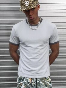 Major Grit Men's Contrast Trim Crew Neck Short Sleeve Pullover T-Shirt, Suitable For Daily Wear - Multicolor - View 1