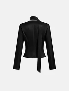 SHEIN MOD 女款純色長袖夾克與波點迷你裙休閒套裝 - 黑色 - 查看 6