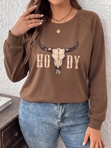 SHEIN VCAY Plus Size Women's Casual Raglan Sleeve Crew Neck Loose Fit T-Shirt, Suitable For Spring And Autumn - Multicolor - View 3