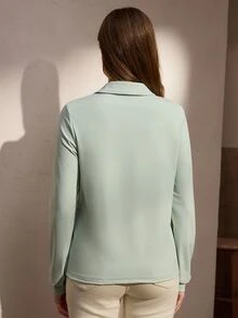 Nima Coro Women's Fashion Half-Open Knit Polo Shirt, Autumn/Winter - Lime Green - View 2