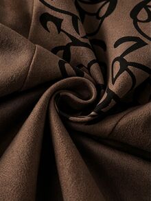 LUMIGAL Gaun V-neck Gaya Barat Vintage Bahan Suede Imitasi dengan Rumbai dan Motif Bordir Imitasi Lengan Panjang Panjang Selutut - Coffee Brown - View 5