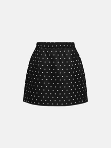 SHEIN MOD 女款純色長袖夾克與波點迷你裙休閒套裝 - 黑色 - 查看 11