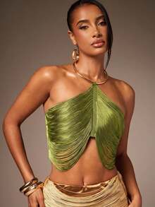 Hauture Women's Solid Color Fashion Versatile Daily Wear Halter Top - Green - View 1