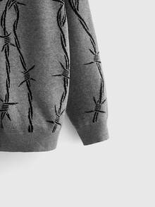 ROMWE Dark Gothic Halloween Thorn Jacquard Loose Open Front Cardigan - Grey - View 3