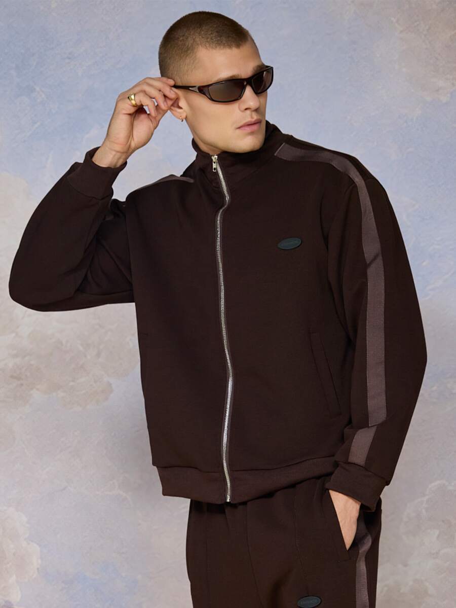 Emperor Men's Autumn/Winter Brown Woven Tape Patch Jacket - Brown - View 1