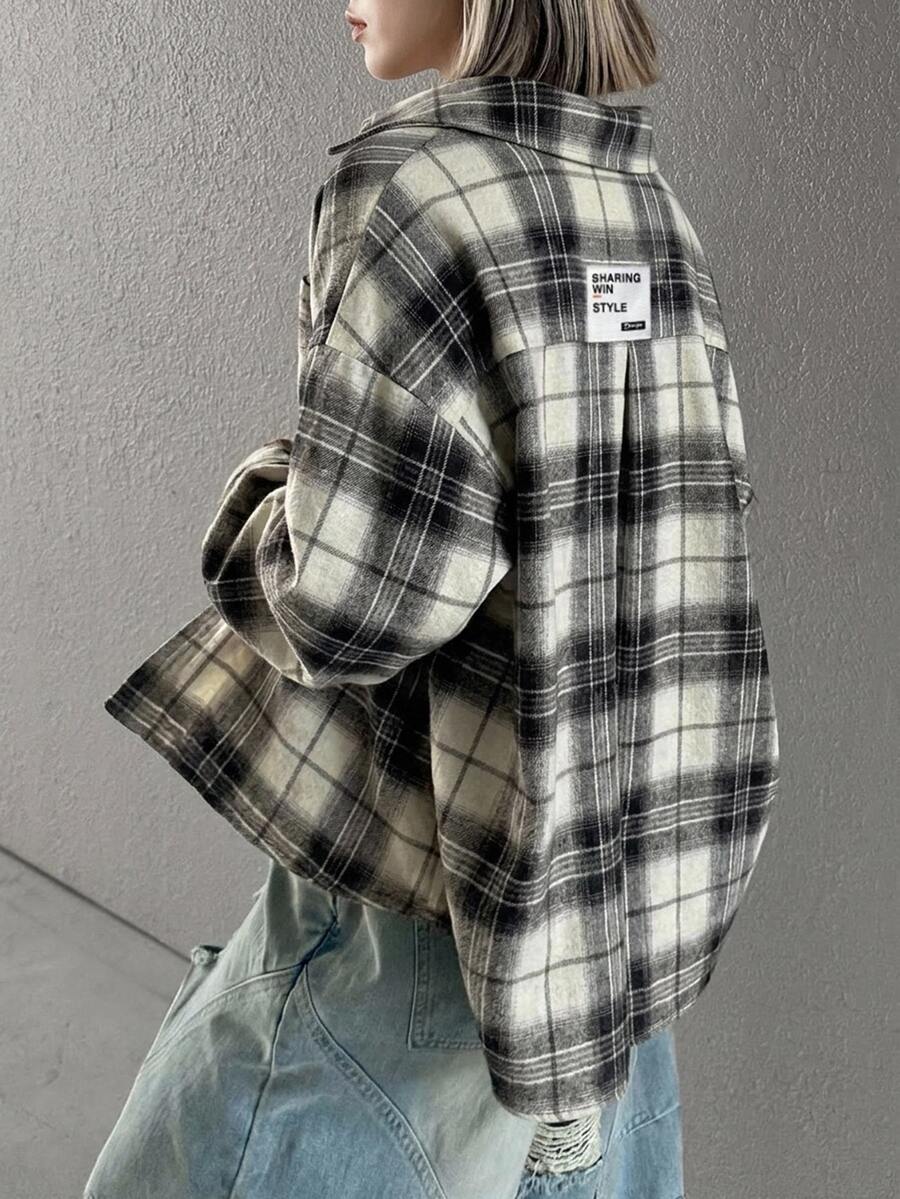 FRIFUL 女款格紋襯衫 休閒、優雅、學院風、復古、街頭、都市、休閒 - 黑色 - 查看 1