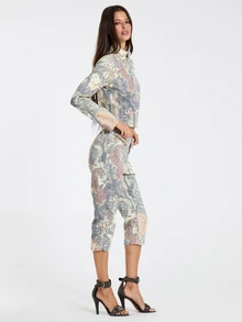 MUSERA Multicolour Print Denim Zip Up Long Sleeve Jacket Fall Winter Halloween Sexy Going Out Y2k - Multicolor - View 4