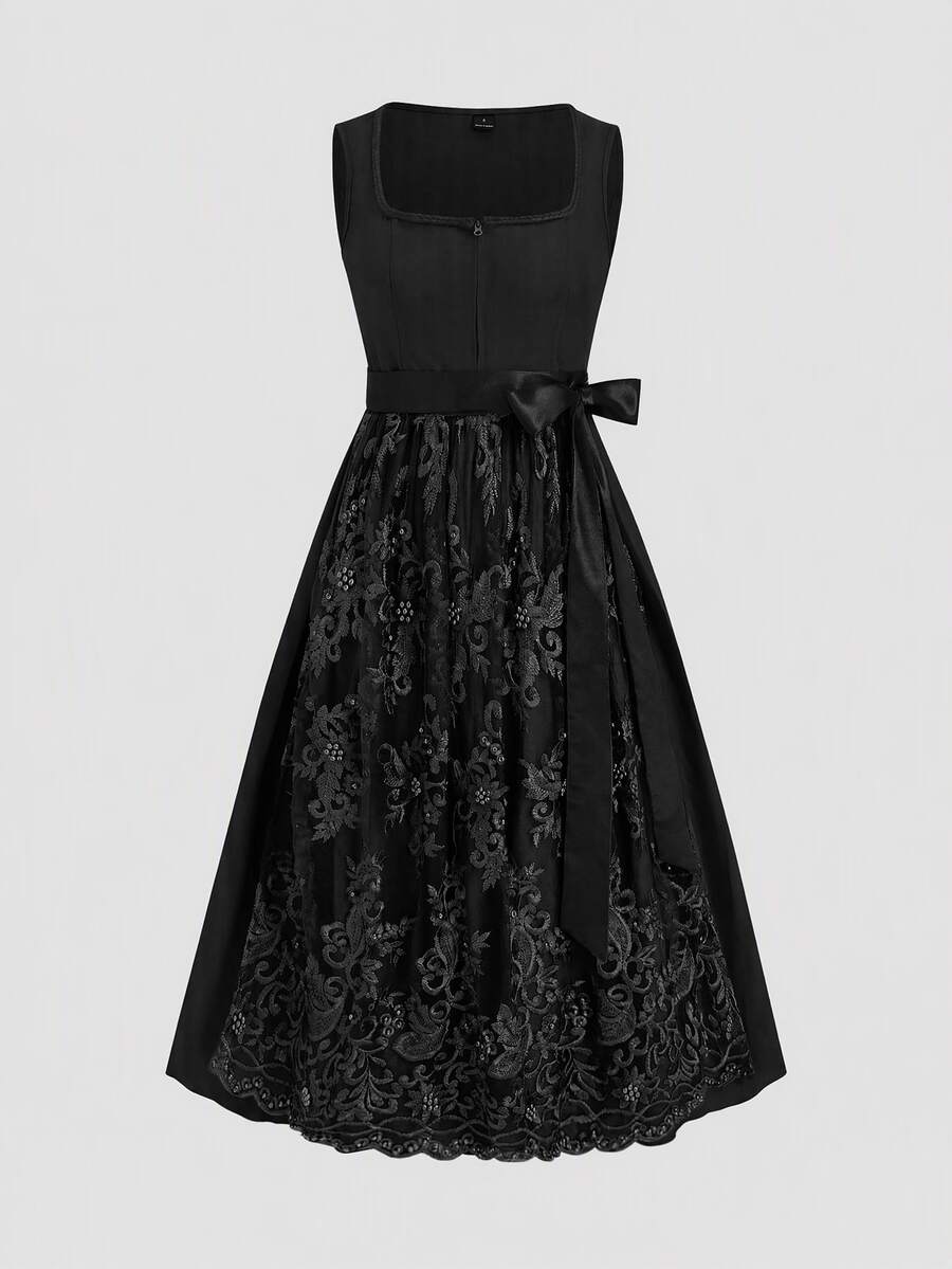 Fairmaia Traditional German Women's Floral Embroidery Pattern Cosplay Dress - Black - View 1