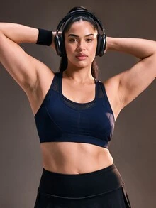 Powerista Women's Plus Size Colorblock Casual Daily Sports Bra - Navy Blue - View 5