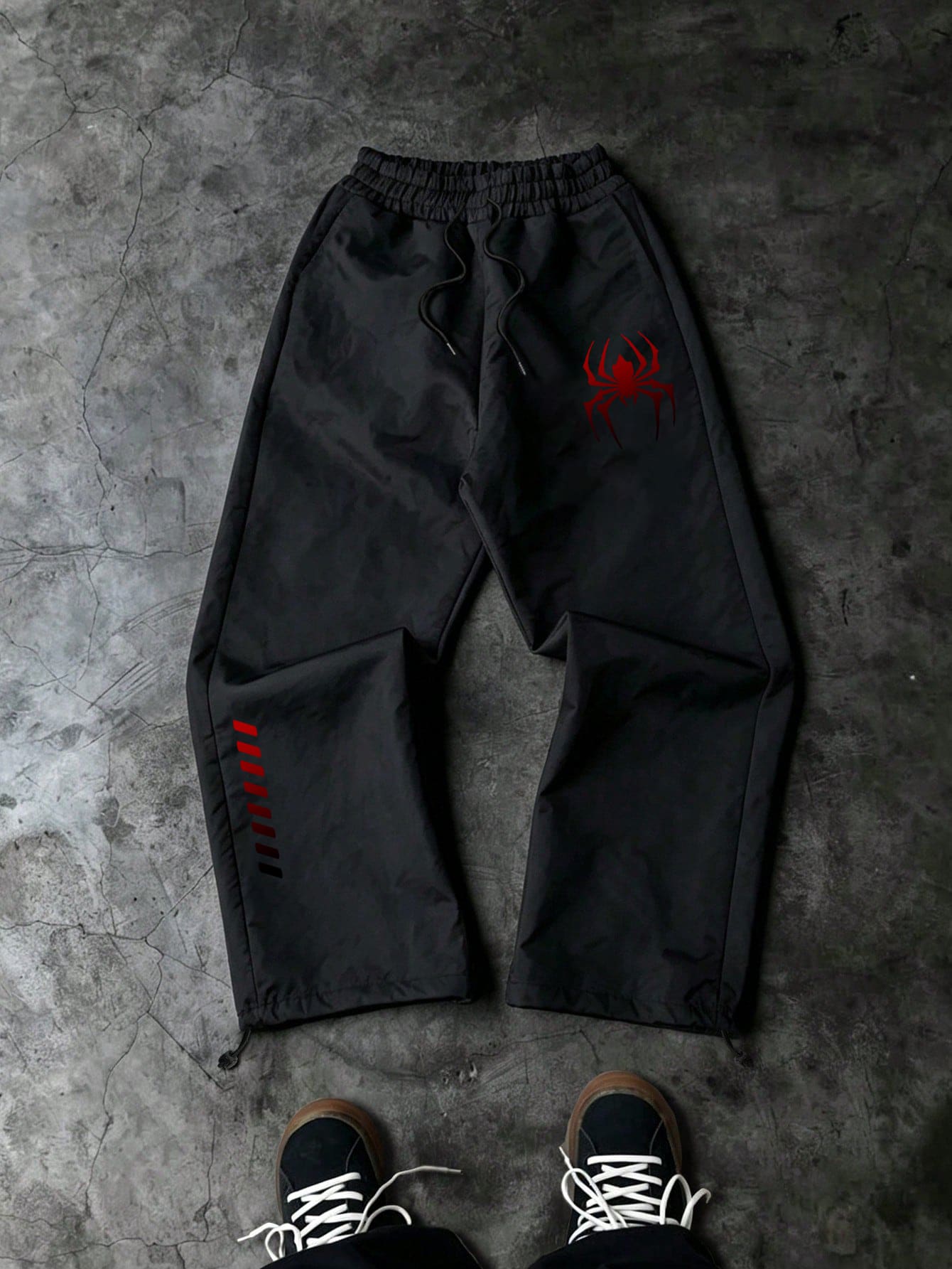 Gym Rark Men's Casual Drawstring Waist Spider Print Sports Long Pants - Black - View 1
