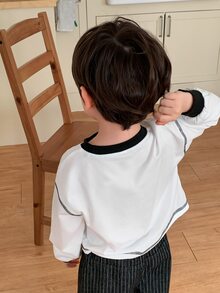DAZY Infant/Toddler (Boy) Crew Neck Colorblock Casual Long Sleeve Top, Spring/Autumn - White - View 2