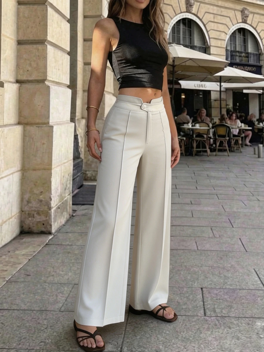 Vavine Women's Solid Color Casual Versatile Daily Wear Long Pants - Apricot - View 1
