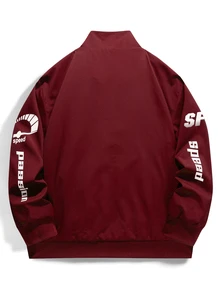 Manfinity Roghcode Men's Letter Pattern Zipper Casual Daily Long Sleeve Jacket - Burgundy - View 2