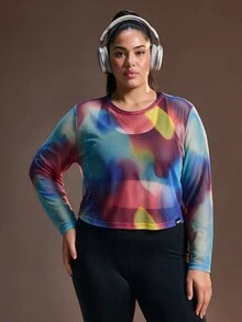 Powerista Women's Plus Size Tie-Dye Casual Versatile Daily Travel Sports T-Shirt - Blue - View 2
