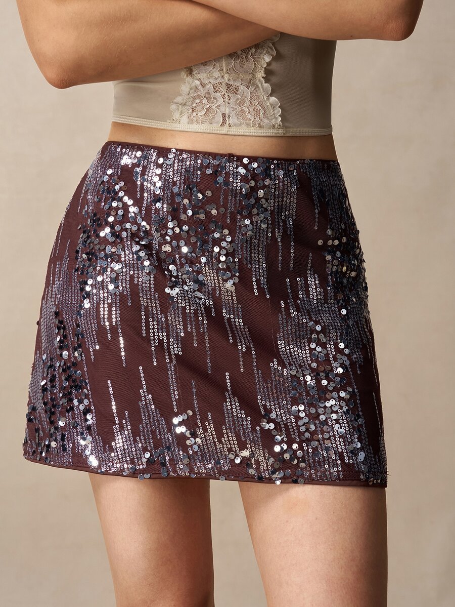 Bohemela Women's Elegant Luxury Sequin Mini Skirt For Dating - Brown - View 1