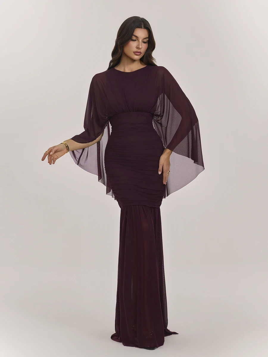 SHEIN Tall فستان حفلة أنيق للنساء بتصميم شبكي مرقع مع ضيق الخصر - الأرجواني - مشاهدة 1