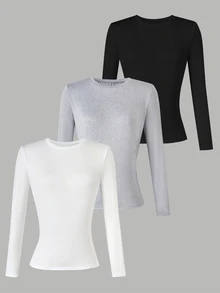Teen Girl Casual Cute Slim Fit Long Sleeve T-Shirt, Printed Accents, Suitable For Outings, School Formal Holiday, Layering Black Grey White Autumn - Multicolor - View 1