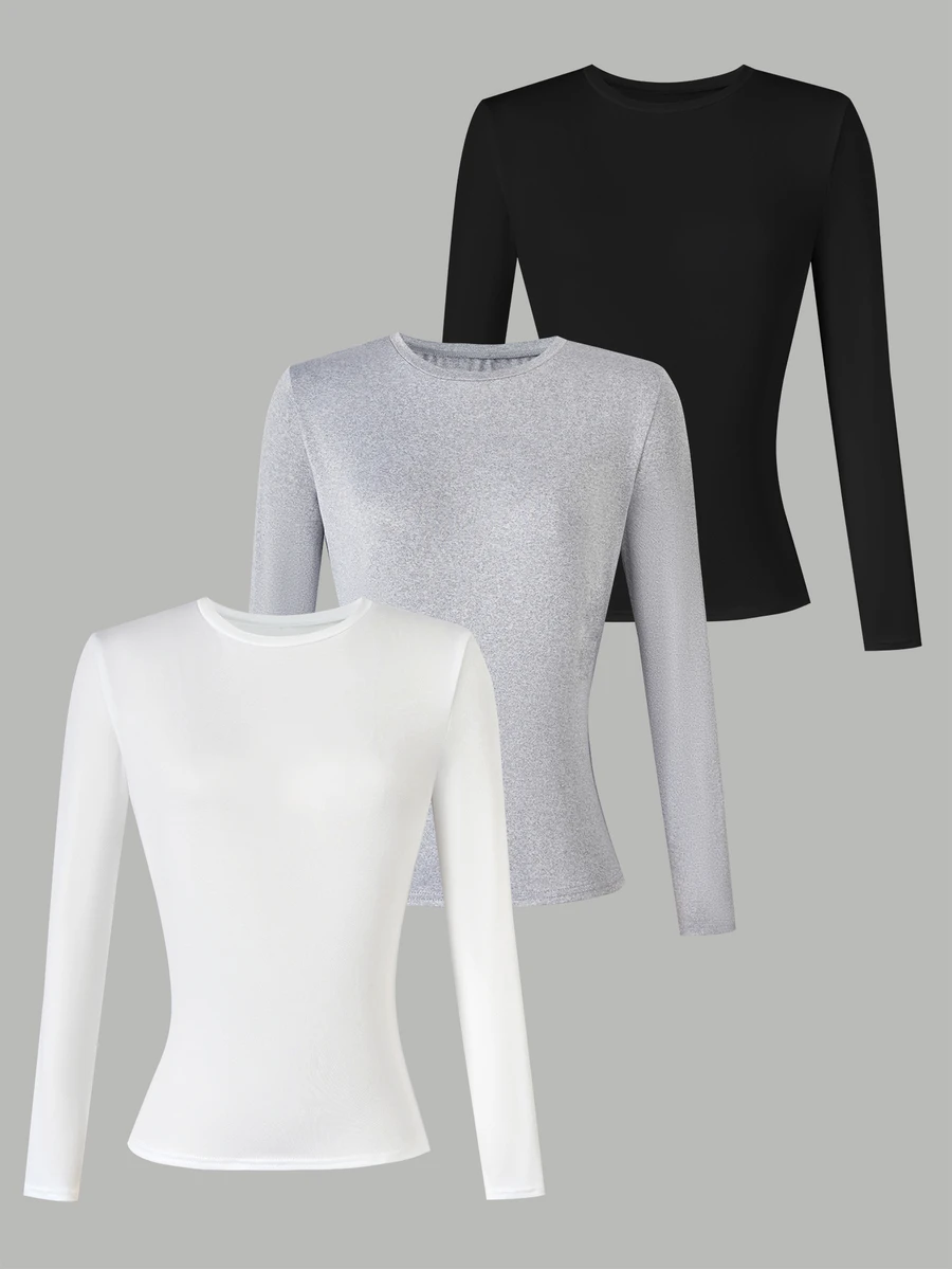 Teen Girl Casual Cute Slim Fit Long Sleeve T-Shirt, Printed Accents, Suitable For Outings, School Formal Holiday, Layering Black Grey White Autumn - Multicolor - View 1