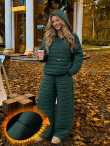 Livesso Women's Denim Long Sleeve Hooded Jacket And Pants Casual Daily Home Sleepwear Set - Army Green - View 4
