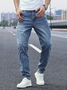 QuarKem 男士休閒水洗錐形直筒牛仔褲 - 淺色水洗藍 - 查看 7