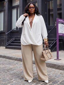 Slaydiva New Design Elegant Commute Grey-Purple Drape Lapel No-Button Casual Blazer Plus Size - White - View 6
