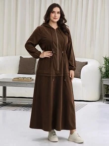 Veilorie Plus Size Women Solid Color Casual Daily Long Sleeve Sweatshirt - Brown - View 7