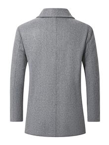 Manfinity Mode Men's Light Gray Mid-Length Wool Coat With A Notched Lapel, Single-Breasted Design With Two Buttons, Simple Cut, Slanted Pockets, Versatile Wool Coat For Autumn And Winter, Suitable For Both Business And Casual Occasions. - Light Grey - View 2