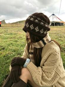 DAZY Women's Knitted Hat, Gift For Girlfriend - Brown - View 3