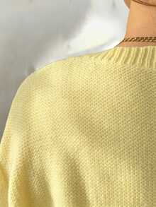 Elenzga Plus Size Women Casual Solid Color Crew Neck Long Sleeve Sweater Fall Winter - Pale Yellow - View 8