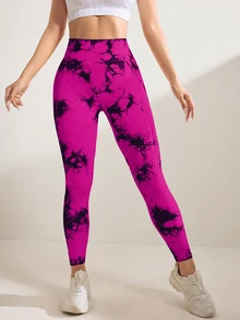 SHEIN 女款高腰印花運動緊身褲 - 玫紅色 - 查看 3