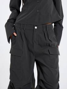 MUSERA Grey Low Waisted Cargo Style Shorts Jorts Fall Winter Women Outfit Casual - Grey - View 5