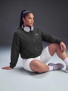Powerista Women's Black Plus Size Woven Style Sports Jacket - Black - View 7