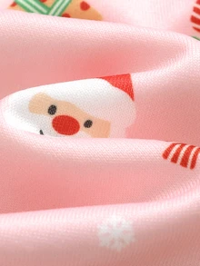 SHEIN 女童聖誕新年雪人薑餅人聖誕樹聖誕老人聖誕襪圖案圓領長袖百搭運動衫 - 粉色 - 查看 7