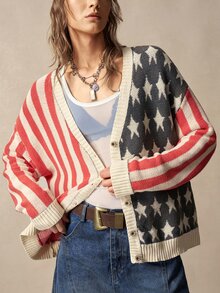Bohemela Women's V-Neck Striped Casual Daily Cardigan - Multicolor - View 3