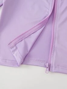 SHEIN 女孩風紫色3件套秋季穿搭，立領夾克＋細肩帶背心＋緊身褲，完整日常套裝，修身健身運動風 - 淡紫色 - 查看 5