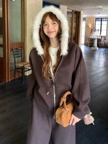 DAZY Women's Solid Color Long Sleeve 2 Pieces Set, Autumn/Winter - Coffee Brown - View 7