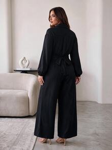Hourglow Plus Size Women Solid Color Casual Daily Wear Jumpsuit - Black - View 2