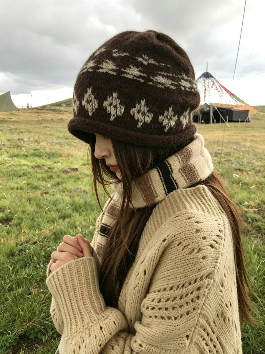 DAZY Women's Knitted Hat, Gift For Girlfriend - Brown - View 1