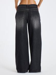 MUSERA Jeans Abu-abu Denim Longgar dengan Efek Sobek, Pakaian Kasual Wanita untuk Musim Gugur dan Musim Dingin - Hitam - View 3