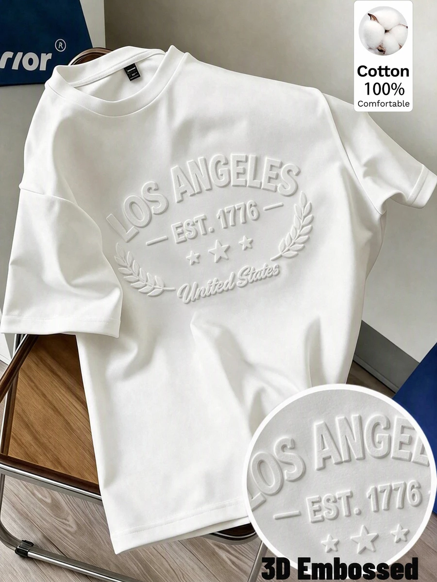 Daypath Men's 3D Los Angeles Letter Print Short Sleeve T-Shirt - White - View 1