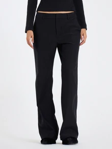 MUSERA Black Belted Waistband Straight Leg Full Length Trousers Bottoms Smart Workwear Office Everyday Essentials - Black - View 2