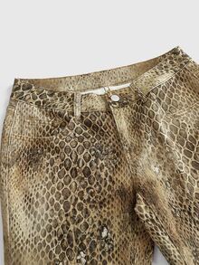 ROMWE Hippie Autumn/Winter Vintage Retro Y2K Western Animal Snake Print Ultra Low Waist Flare Jeans - Brown - View 3